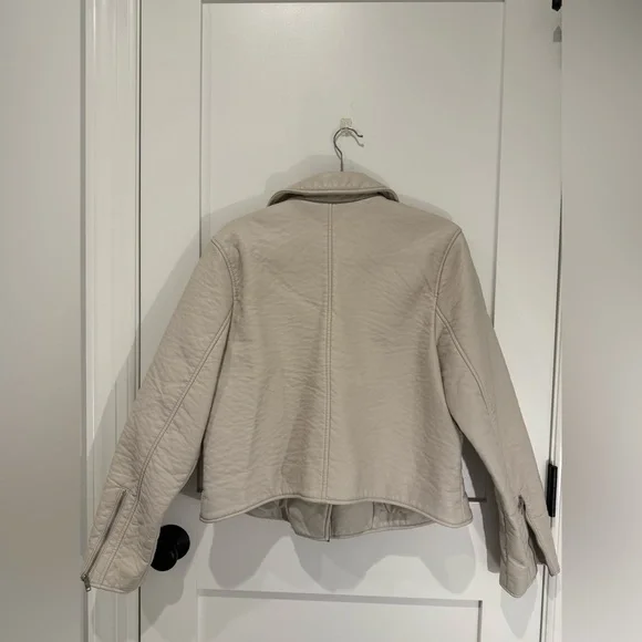 Abercrombie & Fitch Faux Leather Jacket Extra Large Beige Biker Motorcycle AF - Picture 4 of 7